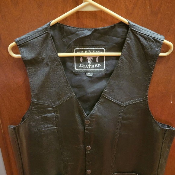 Genuine Black Leather Vest Large Vintage - Picture 5 of 5